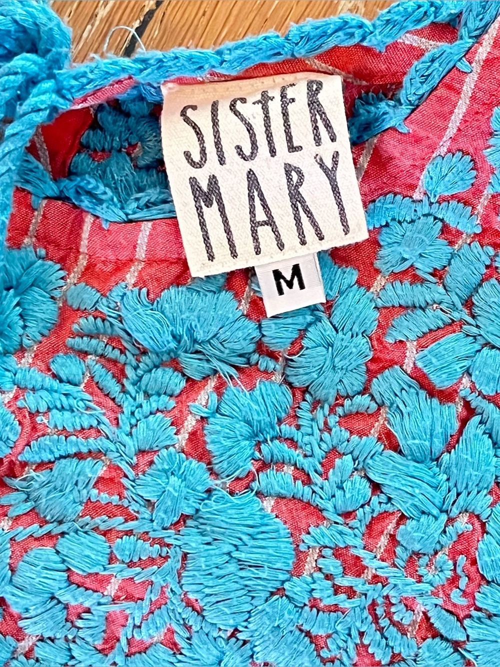 Sister Mary Embroidered Boho Top Pink Blue Striped Tassel Size M - Picture 6 of 8